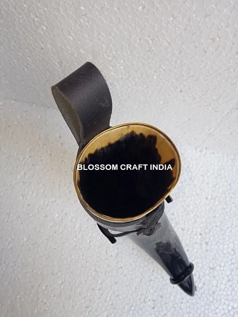 Best Quality Buffalo/Ox Drinking Horn with Leather Holder and Iron Stand  100% food safe for Drinking by BLOSSOM CRAFT INDIA