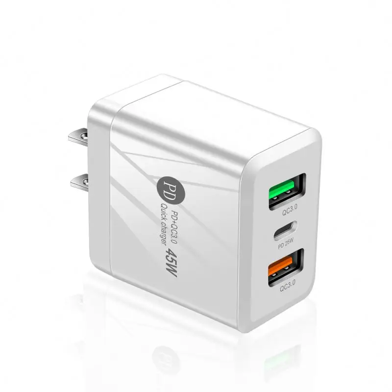 1 USB C 2 USB Port PD QC3.0 45W Fast Mobile Phone Chargers With UK EU US Plug 3 USB Wall Charger
