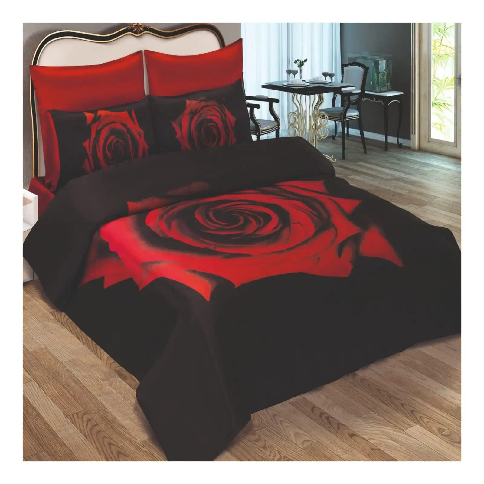 Bed Linen 120 GSM Bed Sheet Economical 3D Printed Bedding Double Duvet Cover Set Best Rose and Cheetah Series from Turkey