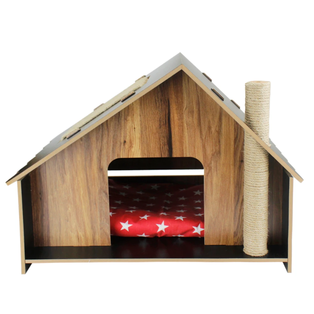 Cute Kitten Cottage Decorative Wooden Cat Hut 50pcs Natural Color Pet Bed Breathable Sweet Home for Dogs Assembly Standard Size