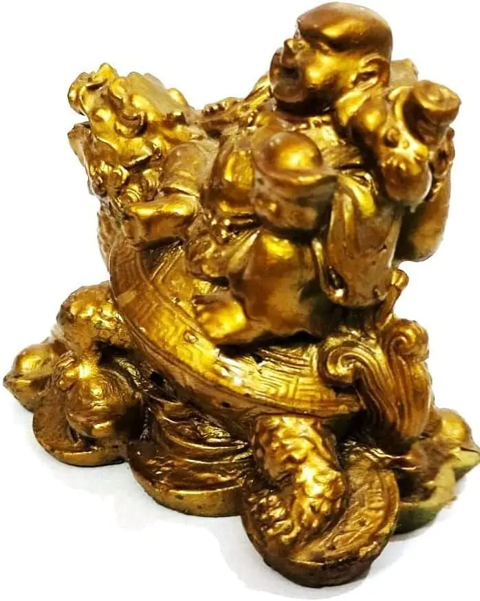 Feng Shui Laughing Buddha on Dragon Holding Ingot Money Bag, Coin for Vastu Blessing Good Luck Success & Prosperity Decorative