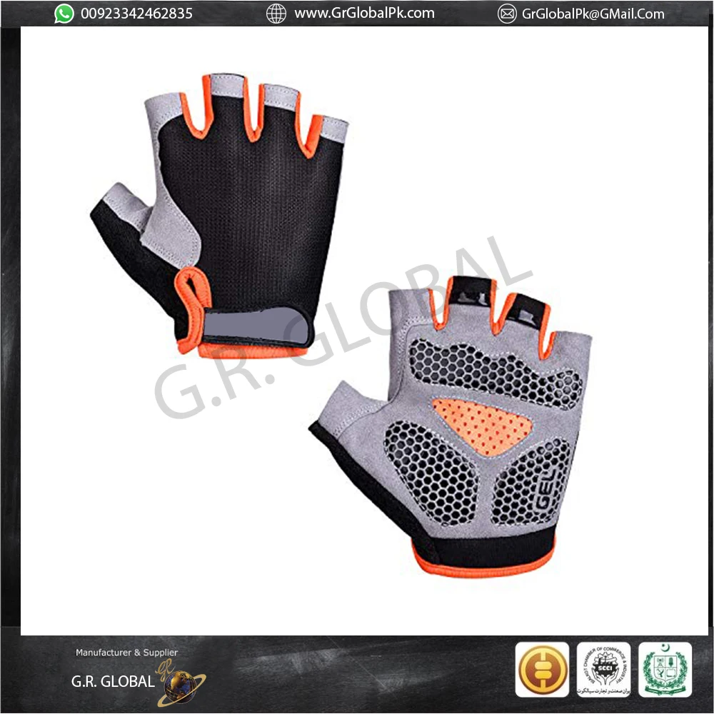 Customizable Design Deerskin Leather Gloves Fingerless Motorcycle Gloves with Gel Palm and Wrist Strap Racing Motorbike Gloves