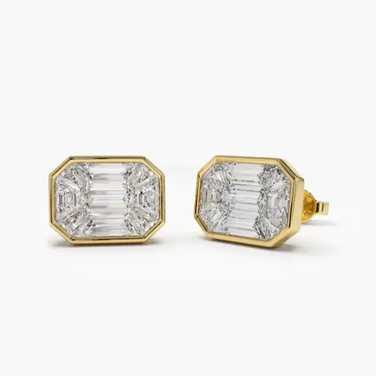 Latest 2023 Diamond Earrings 14k F Color VVS Clarity 1.00 Ctw Each Look Emerald Cut Illusion Setting Step Cut Stud Earrings