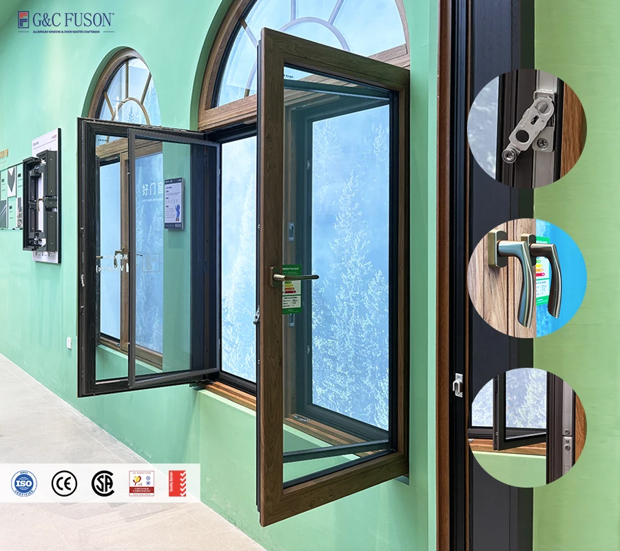 Fuson French   Soundproof Double Glass Upvc Sliding Casement Window Acr Window Wooden Grain Window