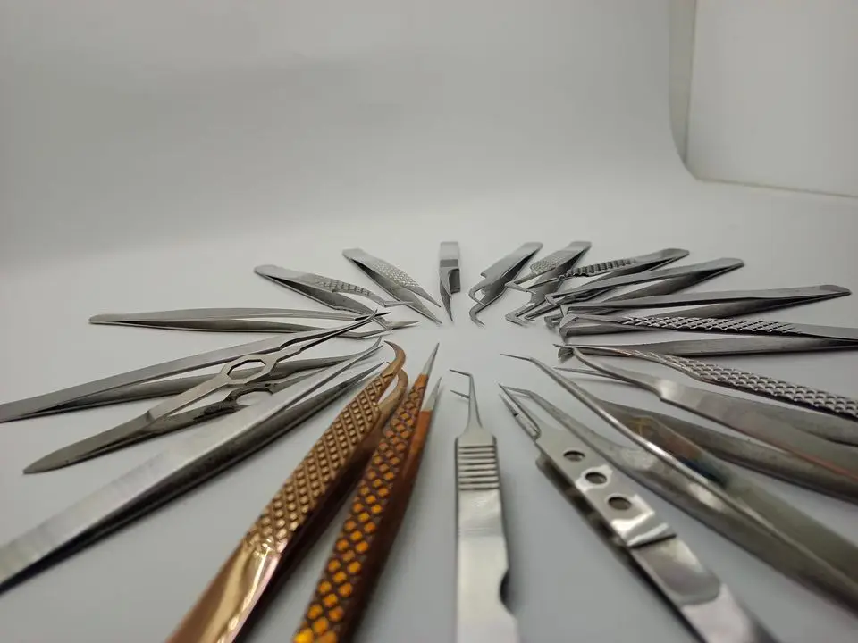 Custom Manufacturer Fiber Tip Serrated Smooth Tweezers DIY/Industrial Grade Stainless Steel Plastic Handle Pointed Toothed Tip