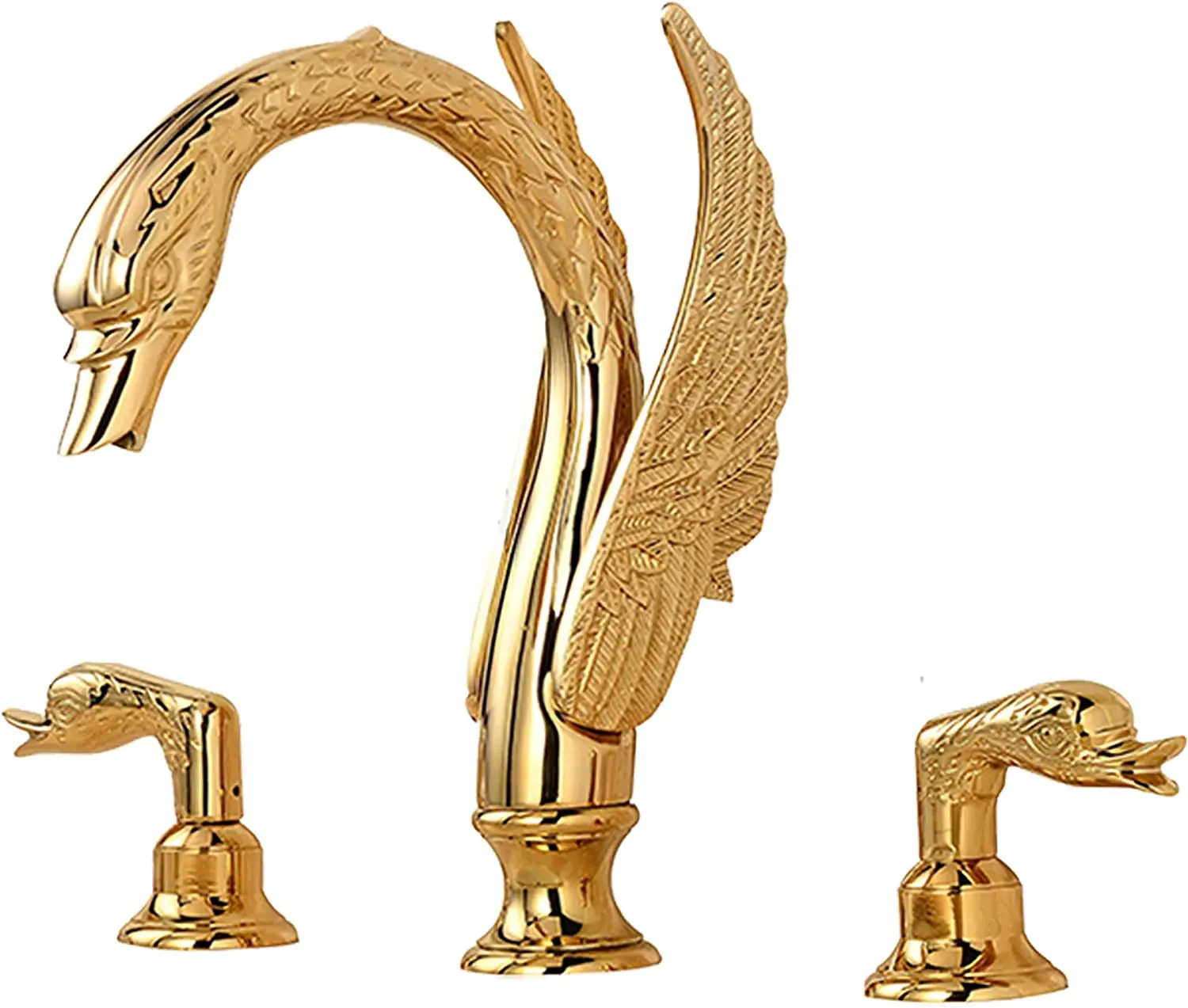 Bathtub Faucet Swan Shaped 3 Holes Deck Mount Tub Faucet Widespread Bathroom Sink Mixer Tap Double Crystal Knobs Brass Bathtub