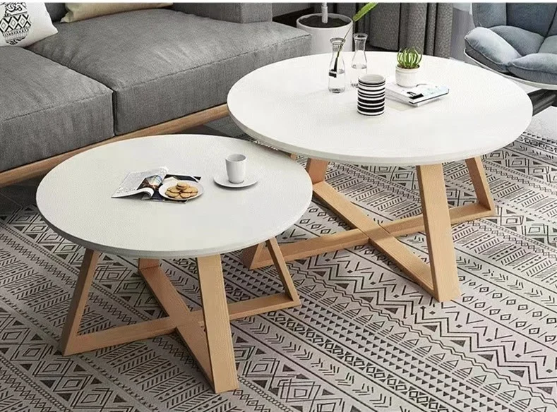 Nordic Round Coffee Table Modern Simple Apartment Household Living Room Furniture Sofa Side Balcony Creative Wooden Tea Table