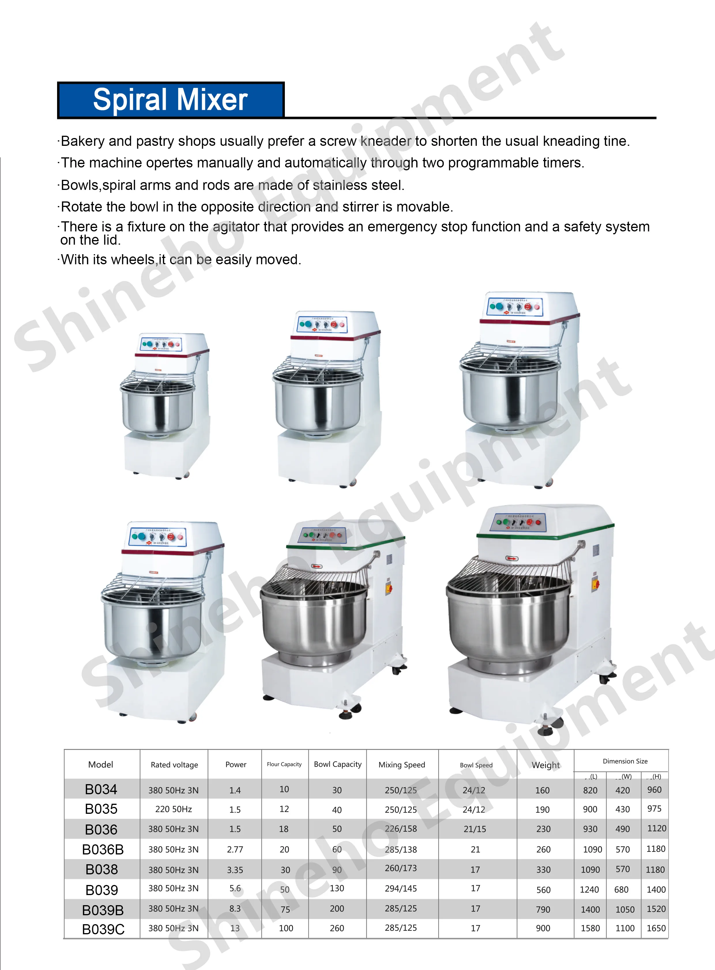 Shineho large capacity commercial dough mixer parts/spar dough mixer/planetary mixer used