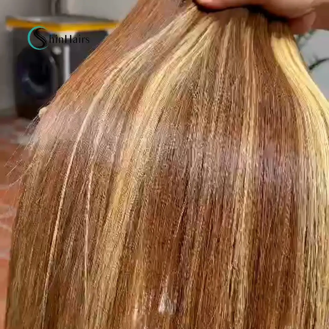 Bone Straight hair Weft and Closure Piano color 100% Human Vietnam hair single drawn or double drawn or super drawn