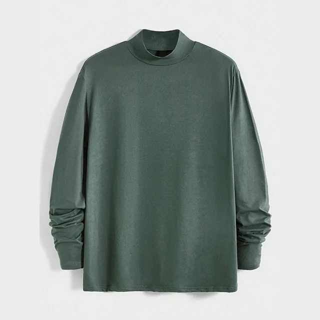 Casual Style Custom Logo Printed Long Sleeve Turtle Neck T-Shirt Plain Dyed Pattern with Knitted Weaving Method For Men