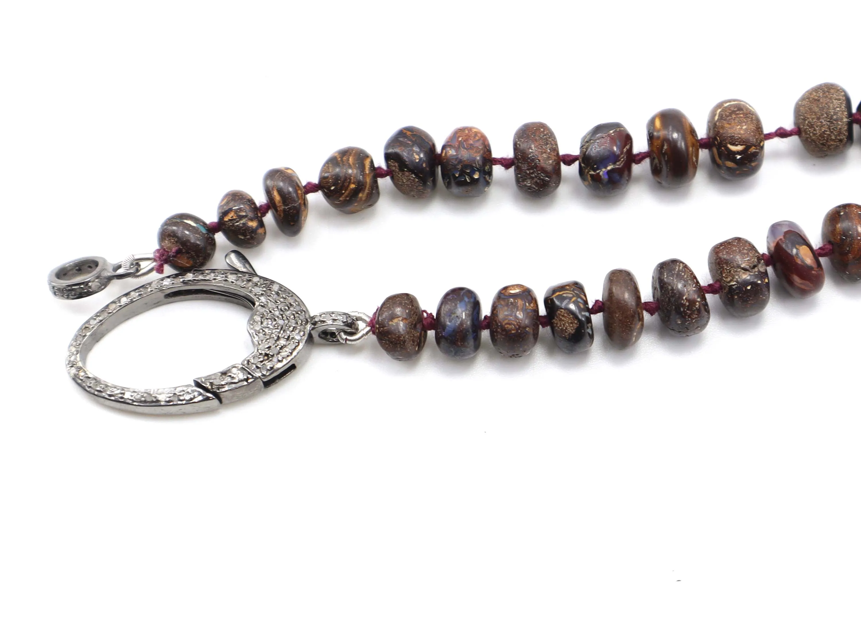 925 Sterling Silver Natural Boulder Opal Smooth Roundel Beads Necklace Beads Lock Pave Diamond Necklace Beads 20 Inch