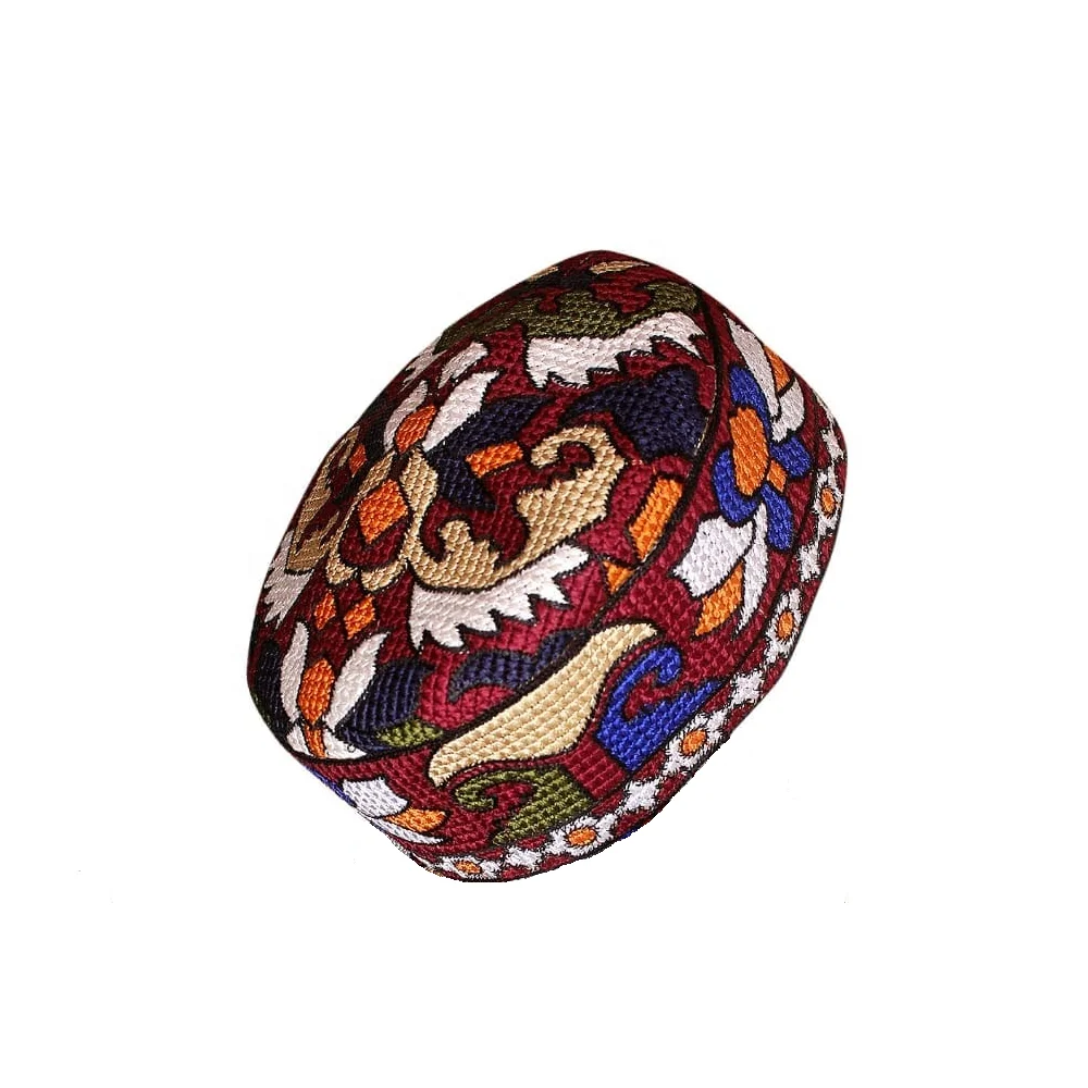 Stylish Multicolour Muslim prayer cap with traditional machine embroidery work Russian Islamic fashion Sultan hats