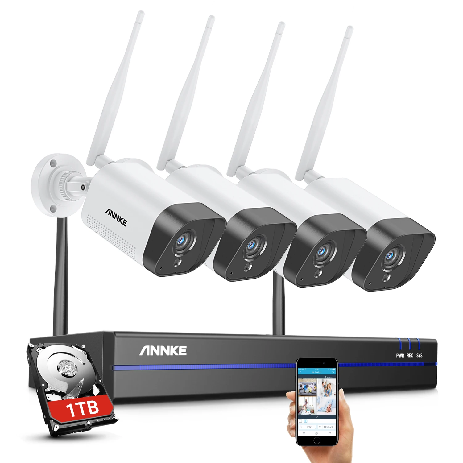 ANNKE 8CH 5MP WiFi NVR + 4pcs 3MP WiFi Camera Kit, 1TB HDD Pre-installed, Night Vision, Remote Surveillance System