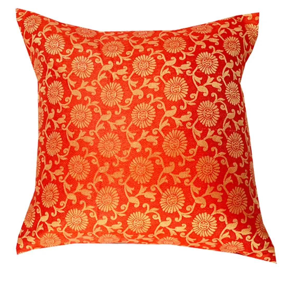 Vibrant Color Silk Cushion Covers 16x16 Inches, Embroidered Sofa Cushion Cover Decorative Throw Pillow Cushion