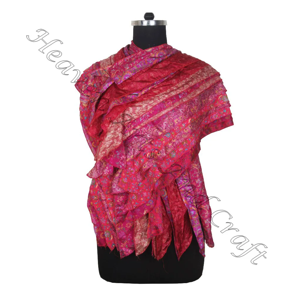 Indian Wholesale 15 Strips Silk Stole Scarves & Shawls Direct From Manufacturer Sari Patches Reversible Scarf Colorful Striped