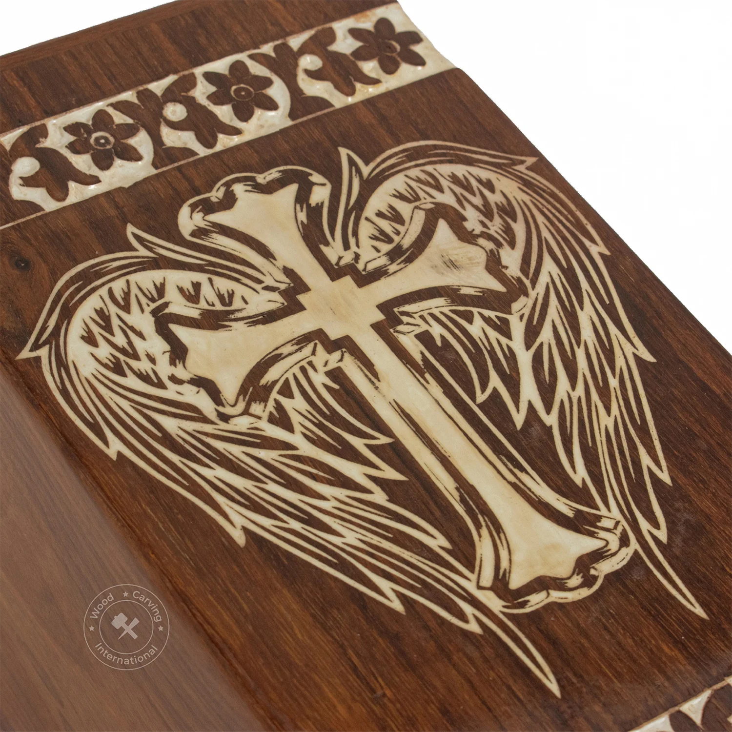 Top Quality Funeral Accessories Human Ashes Adults Male & Female Wooden Angel Wings Engraved Cremation Urn