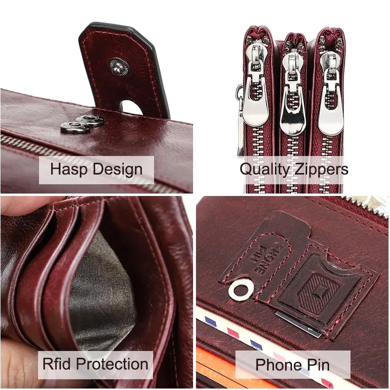 Long Wallet Women Genuine Leather Metal Frame Credit Card Holder Hasp and Zipper Woman Phone Purse 4 Color