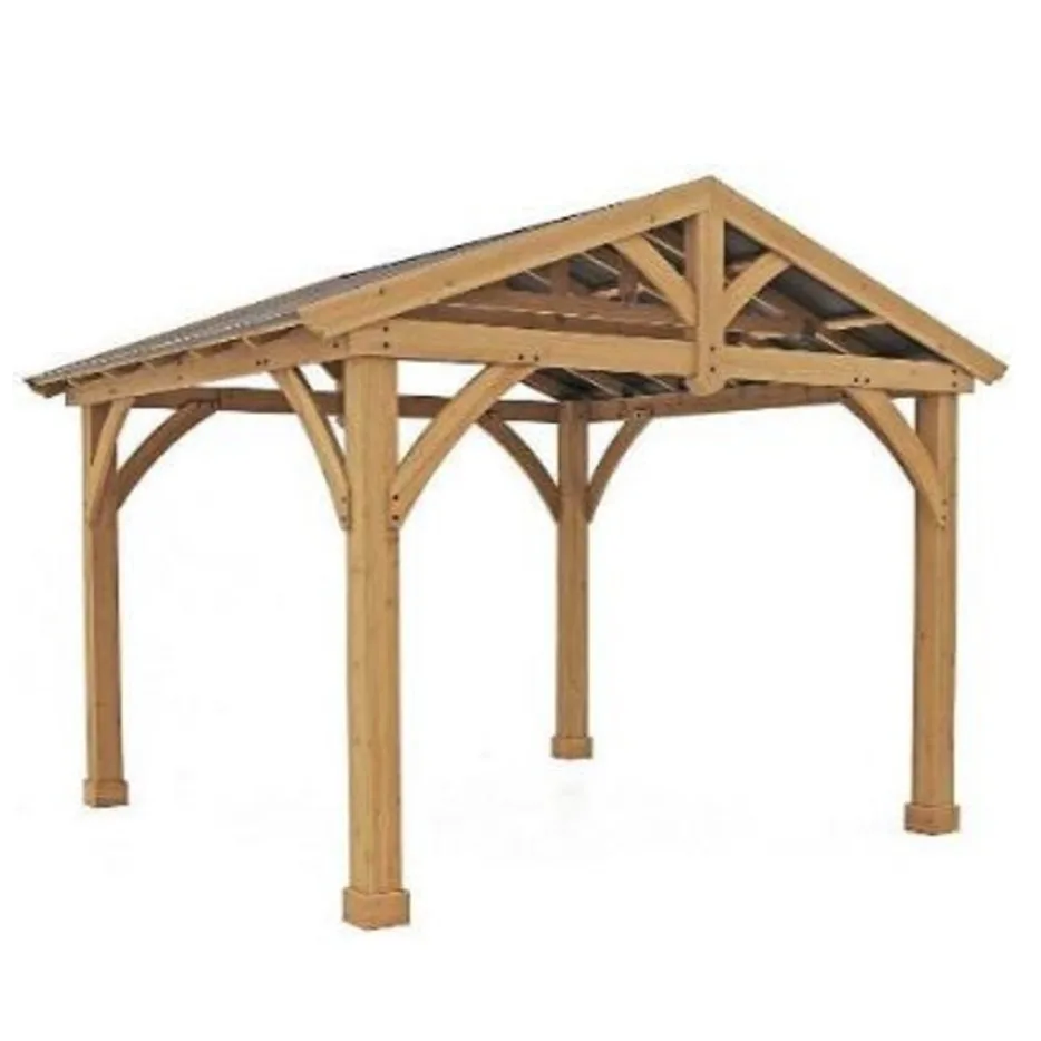 High Quality Patio Wood Frame Gazebo Outdoor Patio Cedar Wood Gazebo Pitched Roof Hard Top Black Pavillon