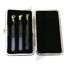 Welcomed Eyelash Tweezers With Logo With Paper Transfering PrintingEYELASH TWEEZERS set black with pouch