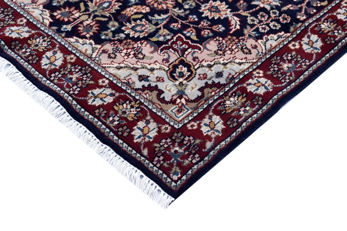 Hand Knotted Indian Handmade Woven Wool Rug Carpet Blue Red For Bedroom Living Room