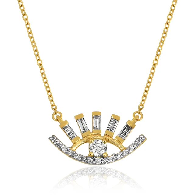 Manufacturer 18K gold plated 925 sterling silver turquoise multi gemstone women pendant evil eye necklace jewelry