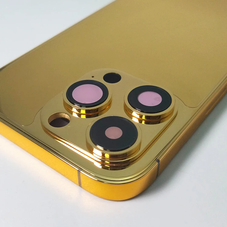 New Design Accept Logo Customized 24k Real Gold Plated Luxury Mobile Phone Housing For iPhone 14 Series