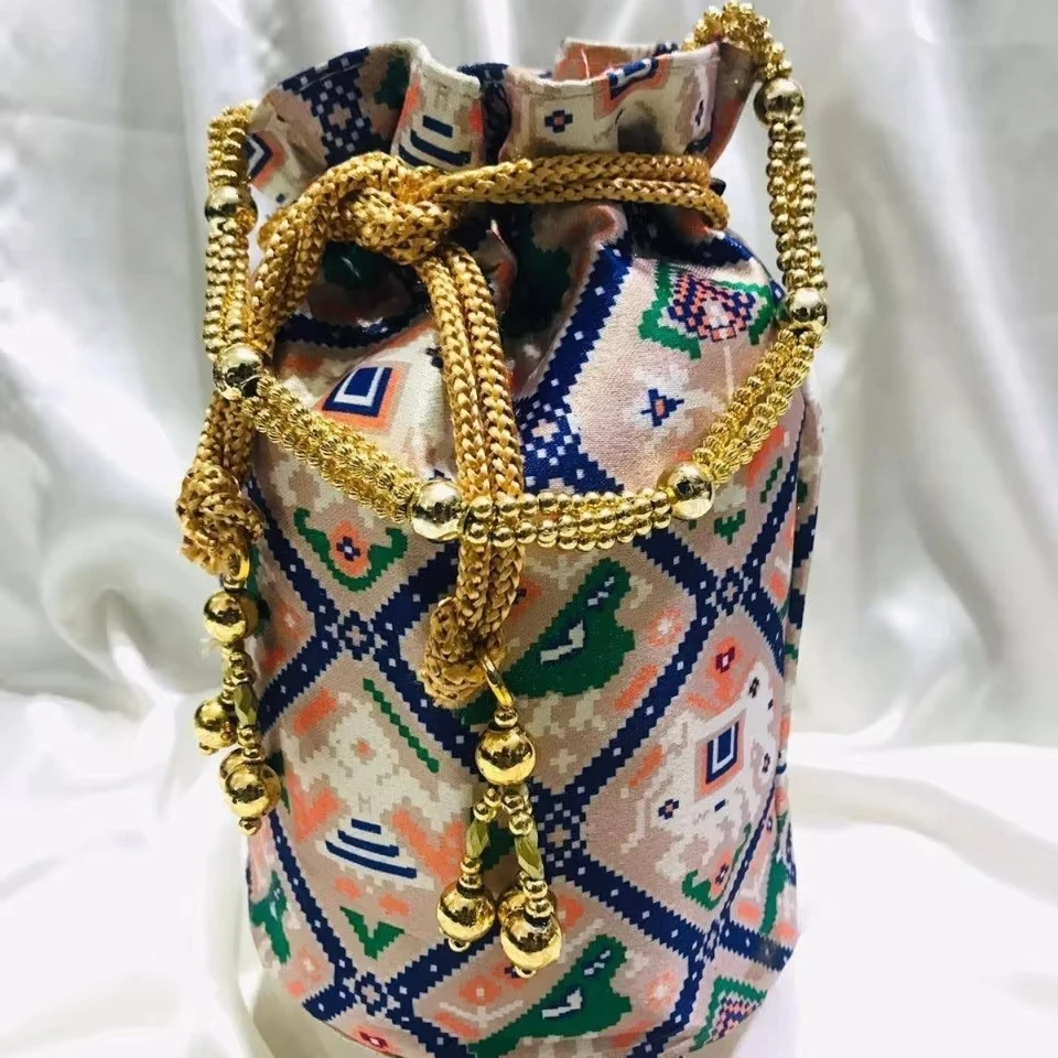 Vibrant Custom Made Indian Art Looking Handmade Embroidery Potli Hanging Bag For Women Ladies And Girls For Wedding Festivals