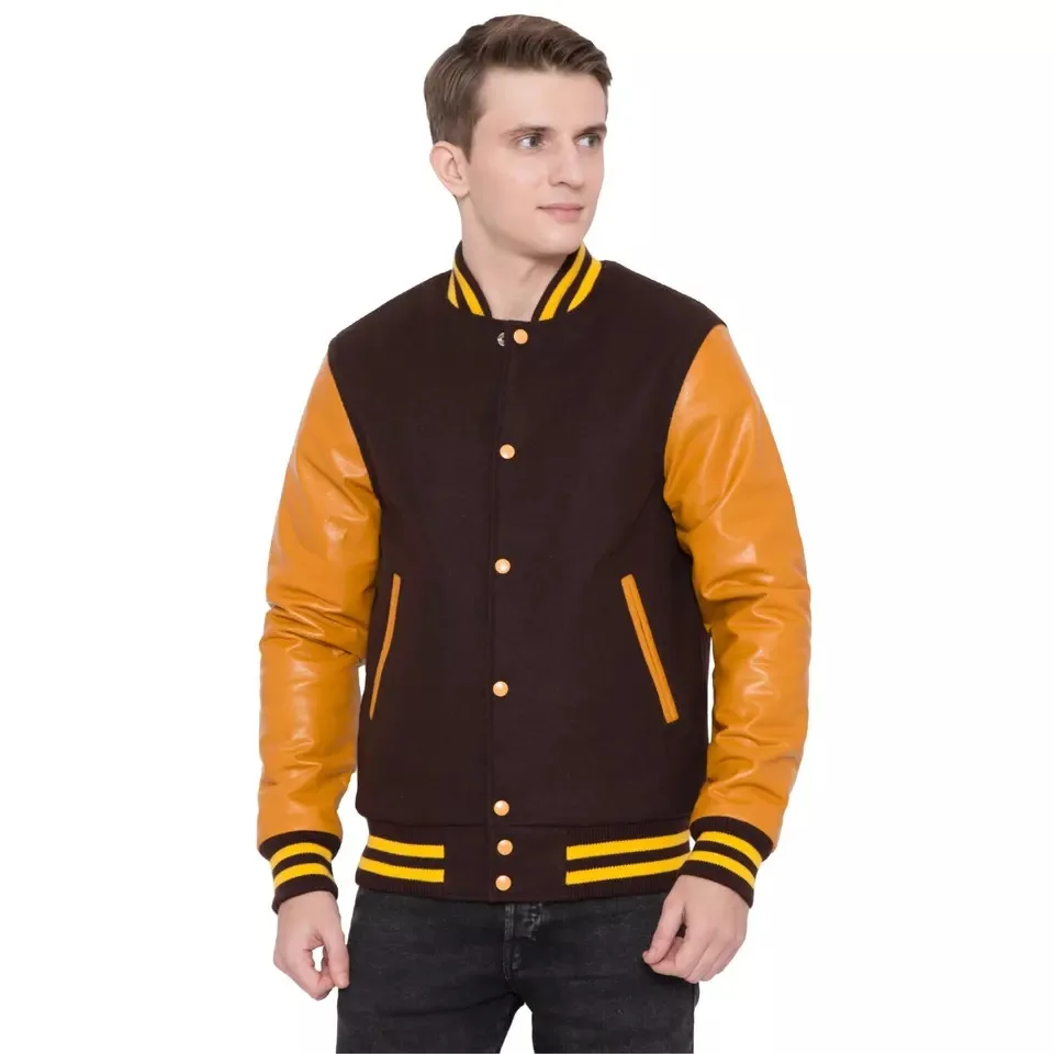 Versity Jacket Baseball Letterman Jacket Purple Wool Gold Yellow Leather Premium Quality Unisex Basketball Jacket
