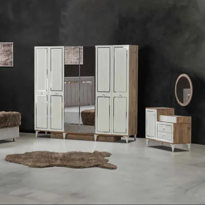Irmak cheap bedroom set 5 pcs /  4 doors wardrobe Turkish design affordable price MDF wood type factory prices smart furniture