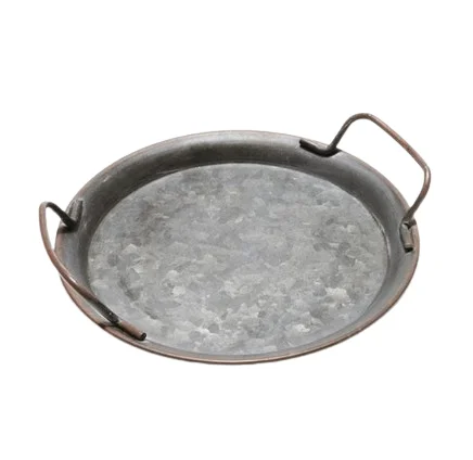 Best Selling Galvanized Finished Tray with Metal Handle Rounded Shape Metal Tray Wholesaler Galvanized Serving Tray