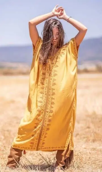 Indian Manufacturer Ladies Rayon Embroidered Long Kaftan Dress At Latest Discounted Price On Bulk Order