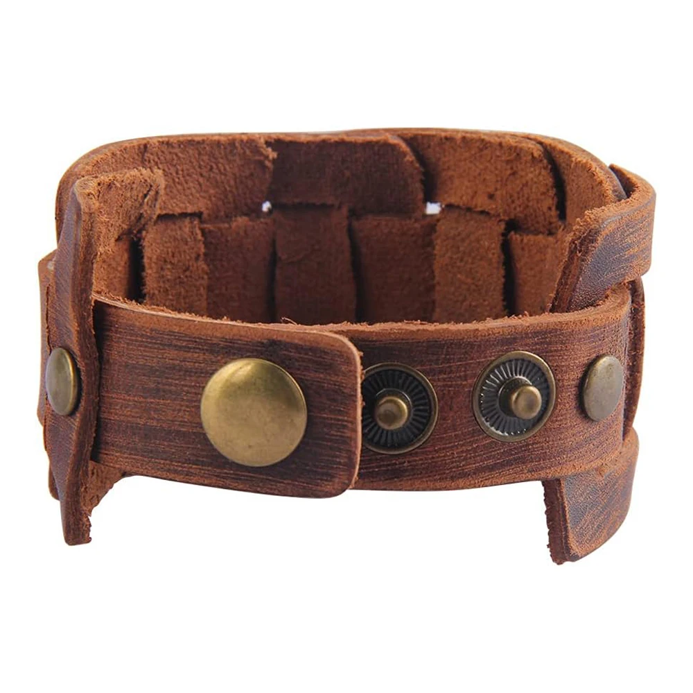 Wrist bands leather Real Genuine Leather Bracelet Adjustable Cuff Wristband Punk Leather in wholesale