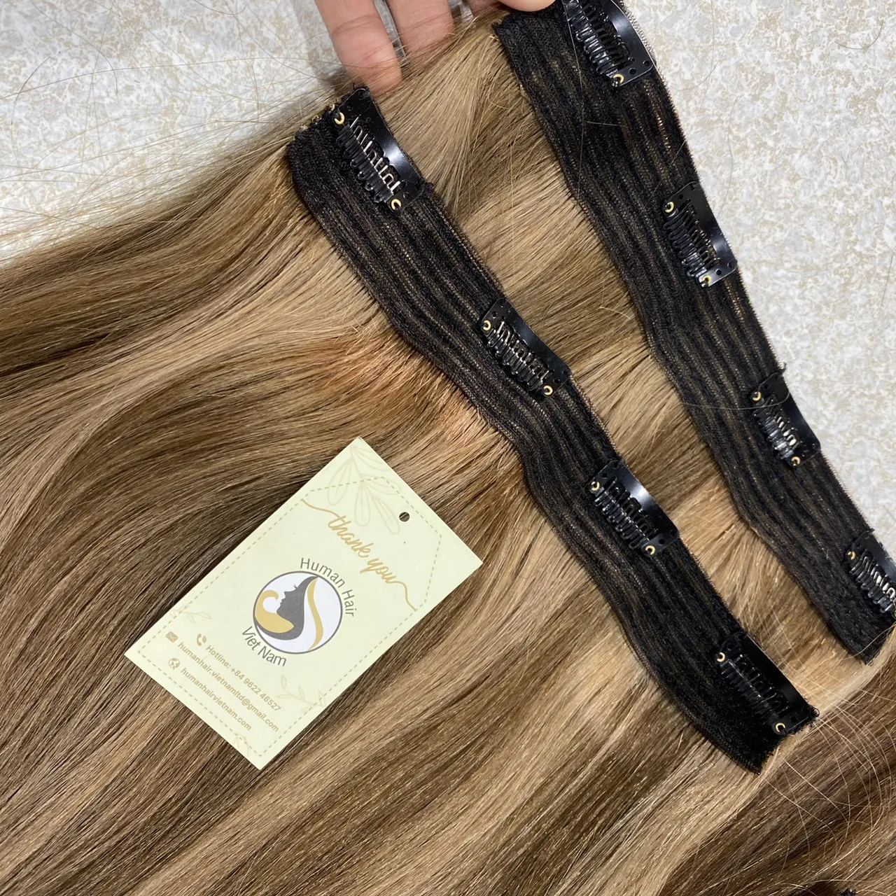 Drop Shipping High Quality Vietnam Human Hair Vendor Double Drawn Russian Slavic Hair Brown Ombre Color Clip In Hair Extension