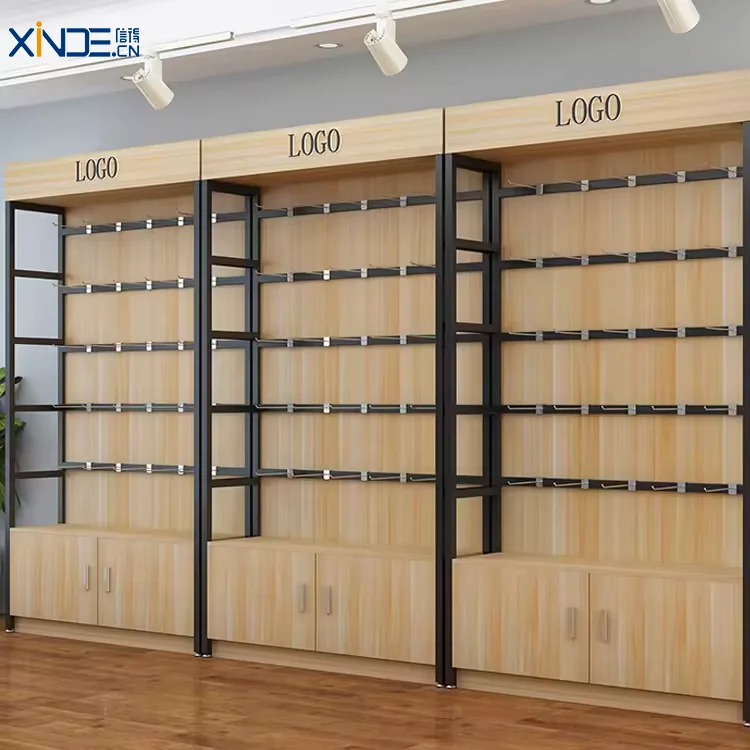 XINDE New Design Supermarket Wholesale Retail Store Shelf Steel And Wood Shop Display Rack