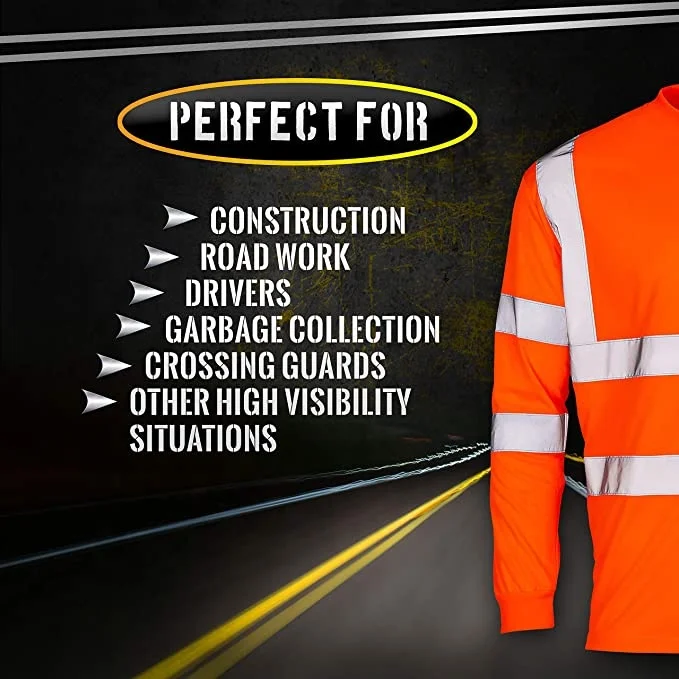 Custom High Visibility Reflective Safety TShirt Construction HiViz Work Shirts with Pocket TShirts with Long Sleeves for Men