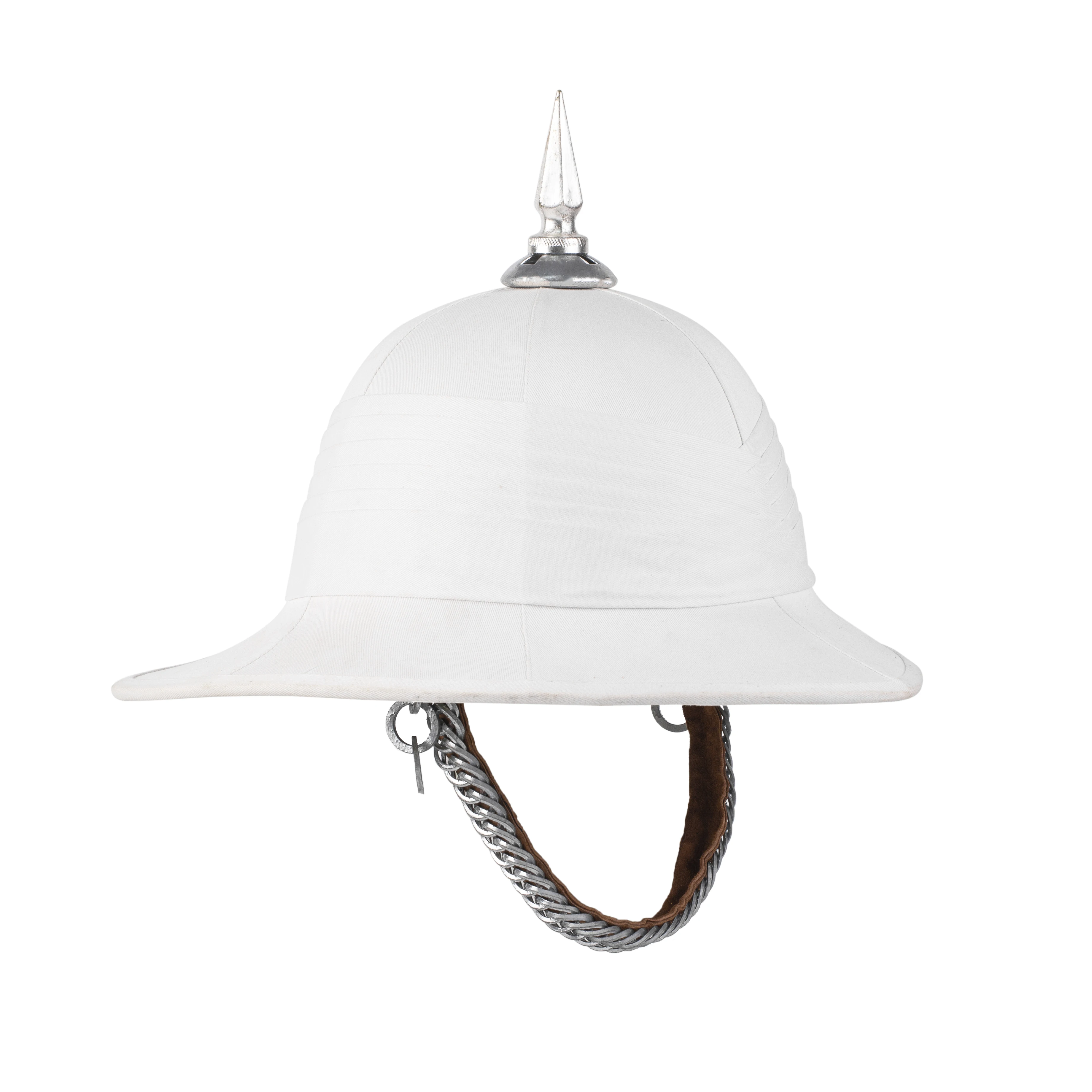 WOLSELEY PITH HELMET IN WHITE  WITH FITTINGS IN CHROME COLOUR