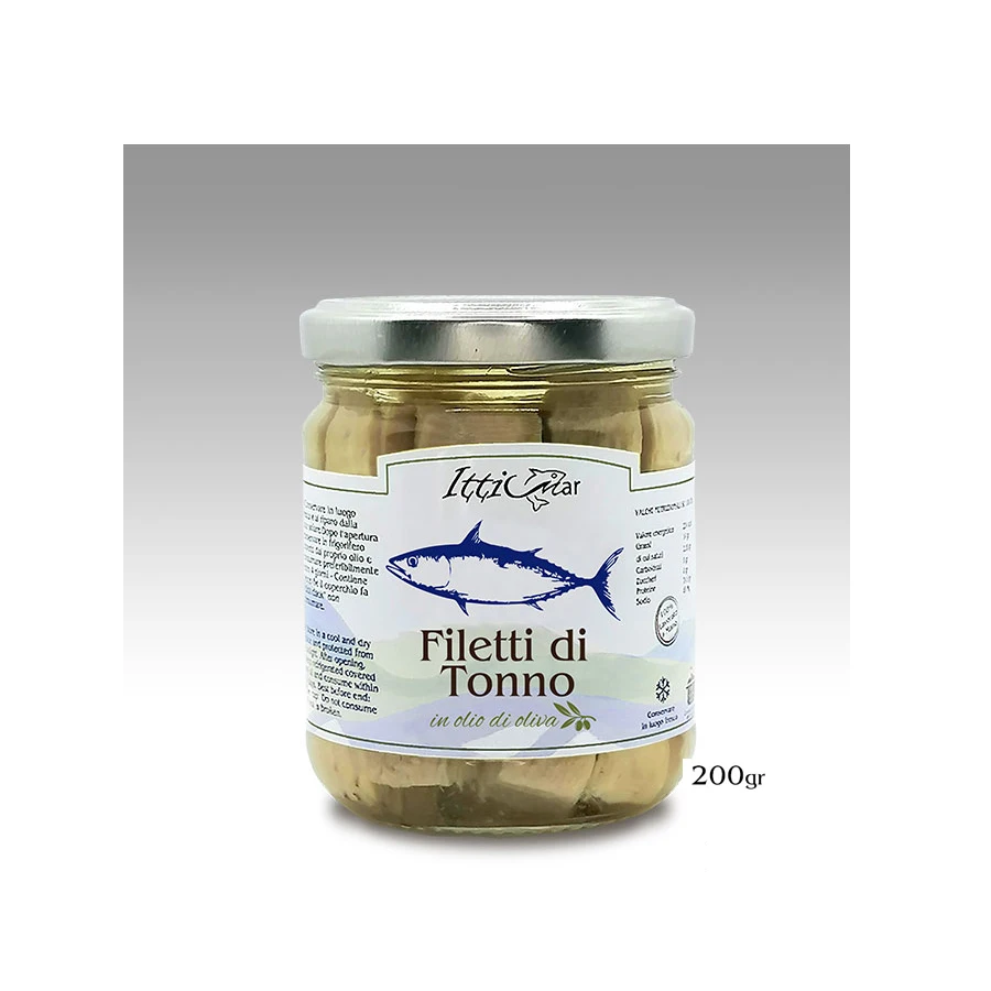 Best Sales 100% Tuna Fish Fillets 200g Canned Tuna in Olive Oil Handmade Preserved with Salt in Glass Jar