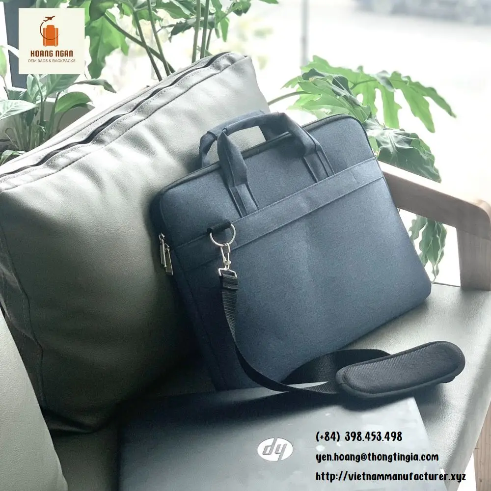 Vietnam OEM laptop bag for men with waterproof polyester handle trap and shoulder trap Thick impact resistant lining