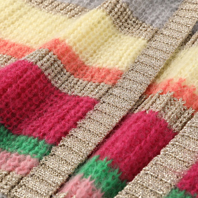 Women colorful striped sweater V-neck open chested long sleeve knitted cardigans & shrug sweaters wholesale