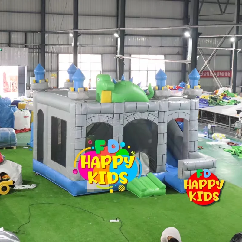 Custom theme Commercial Dino/jungle/Jurassic bounce obstacle  Fun city bouncy castle combo  for sale/Multiplayer gamefor kids