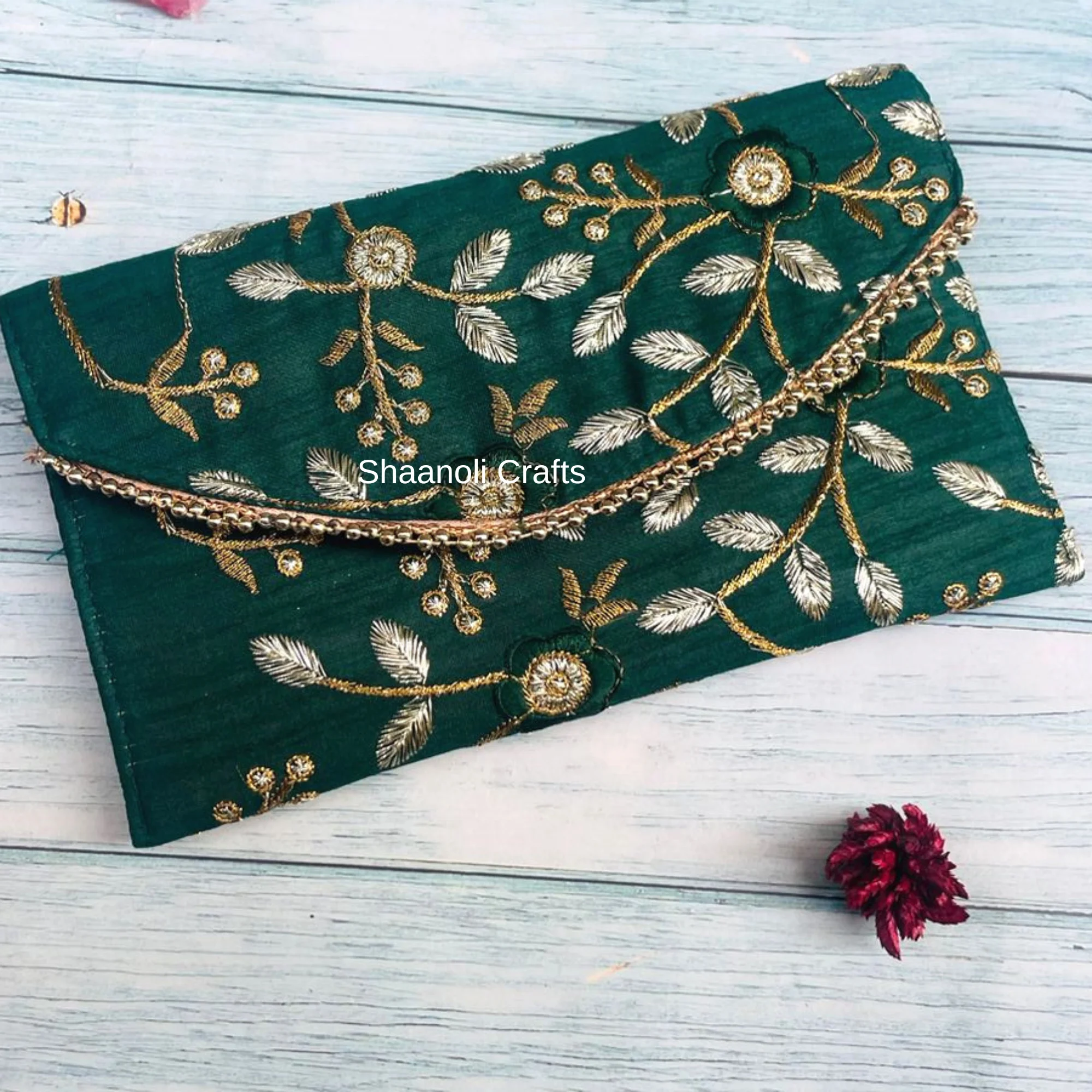 Golden Embroidery Clutch Bags Indian Wedding Gift Party Handbag Indian Clutches For Diwali Gift Evening Clutches