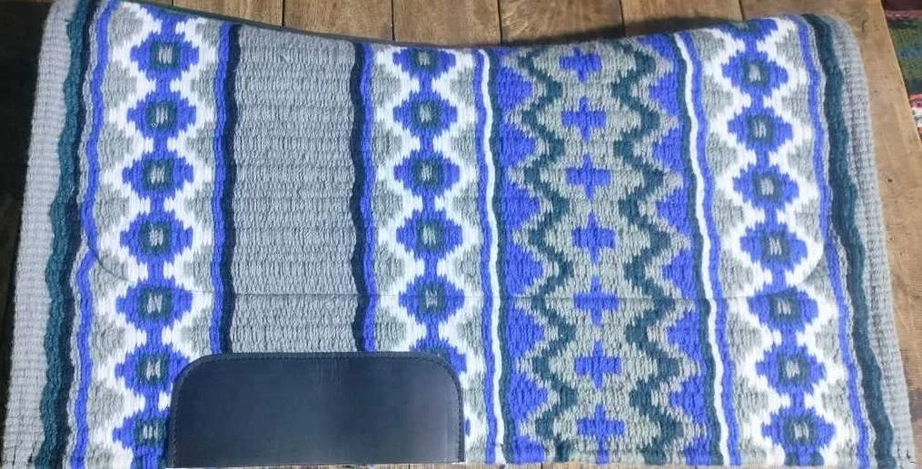 100% NEWZEALAND WOOL SADDLE BLANKET WITH FELT LINING LEATHER PATCH DESIGN/CUSTOM DESIGN WESTERN WOOL PADS