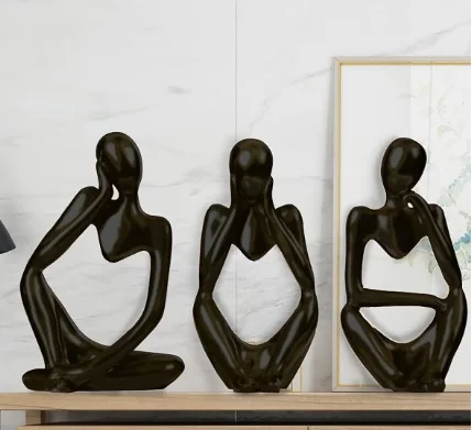 3 Pcs Thinker Statue Black Abstract Sculptures Home Decor Modern Resin Statues Black Decor Accents for Bookshelf Coffee Table