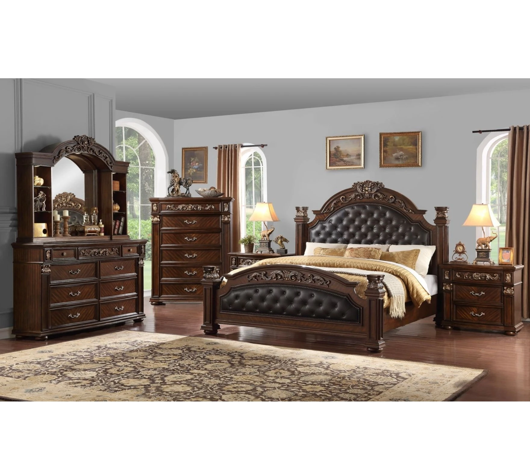 Wholesale Modern Bedroom Furniture Antique Luxury Royal Bedroom Furniture Set Living Solid Wood Bed Made in Viet Nam