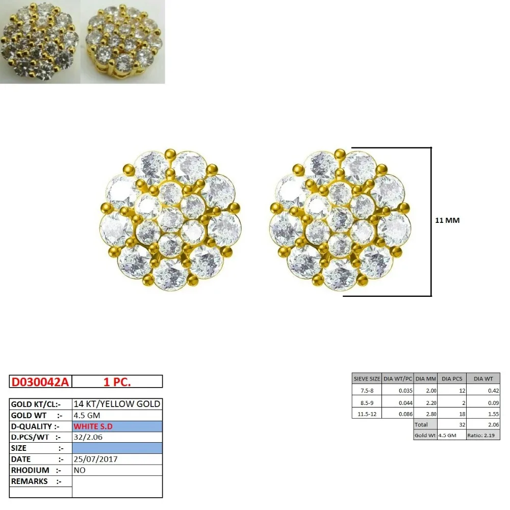 Womens Customized earrings in 10k yellow gold with natural diamonds of 1.01 ct by Indian Wholesale jewelry manufacturer