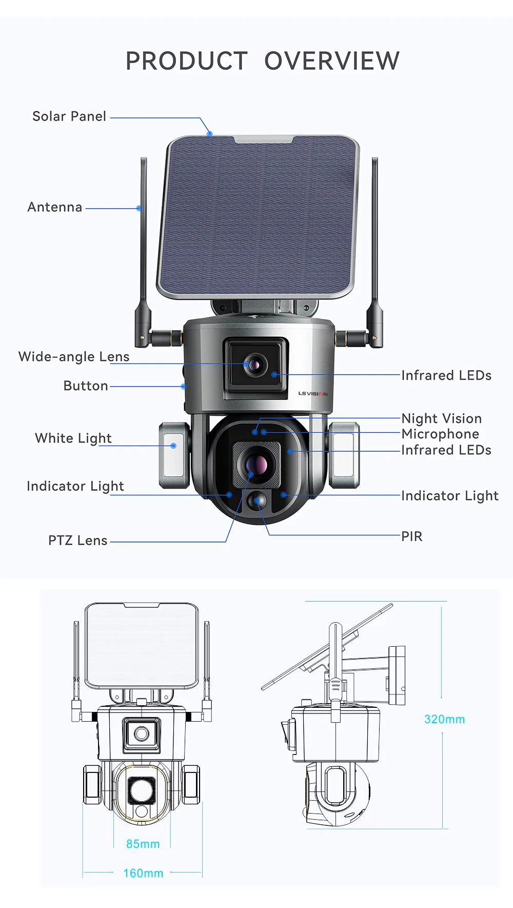 Наружная беспроводная система видеонаблюдения LS VISION 4 МП 4G 4K HD 10-кратный зум на солнечной батарее 8