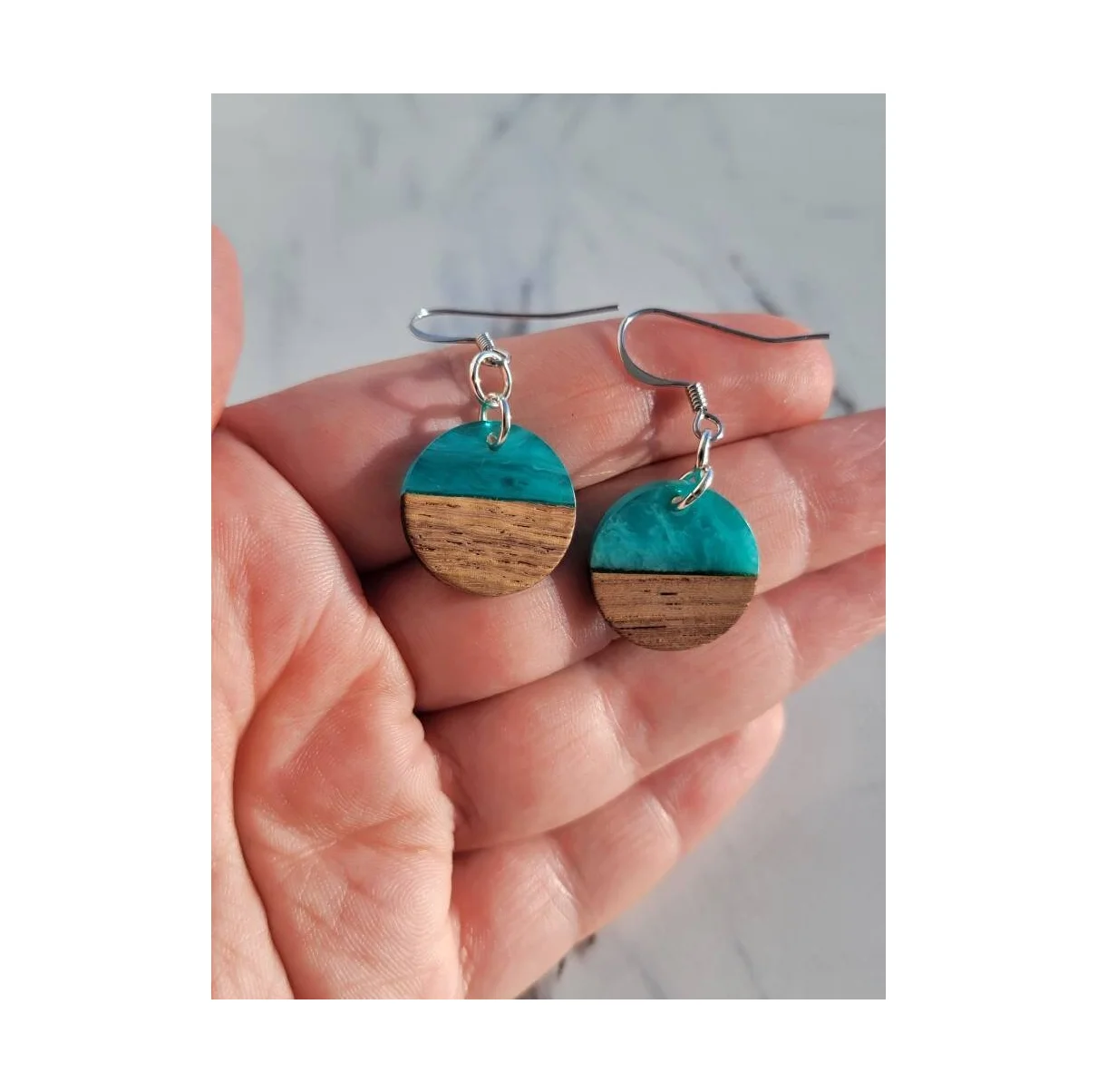 Wood and resin earring simple drop geometric wood hoop resin earrings for handmade use for at best price