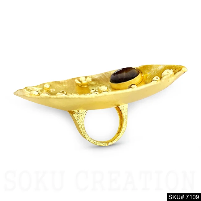 Gold Plated Big Handmade Tiger Eye Stone Designer Stylish Rings Vintage Antique Luxury Women Jewelry Brass Rings