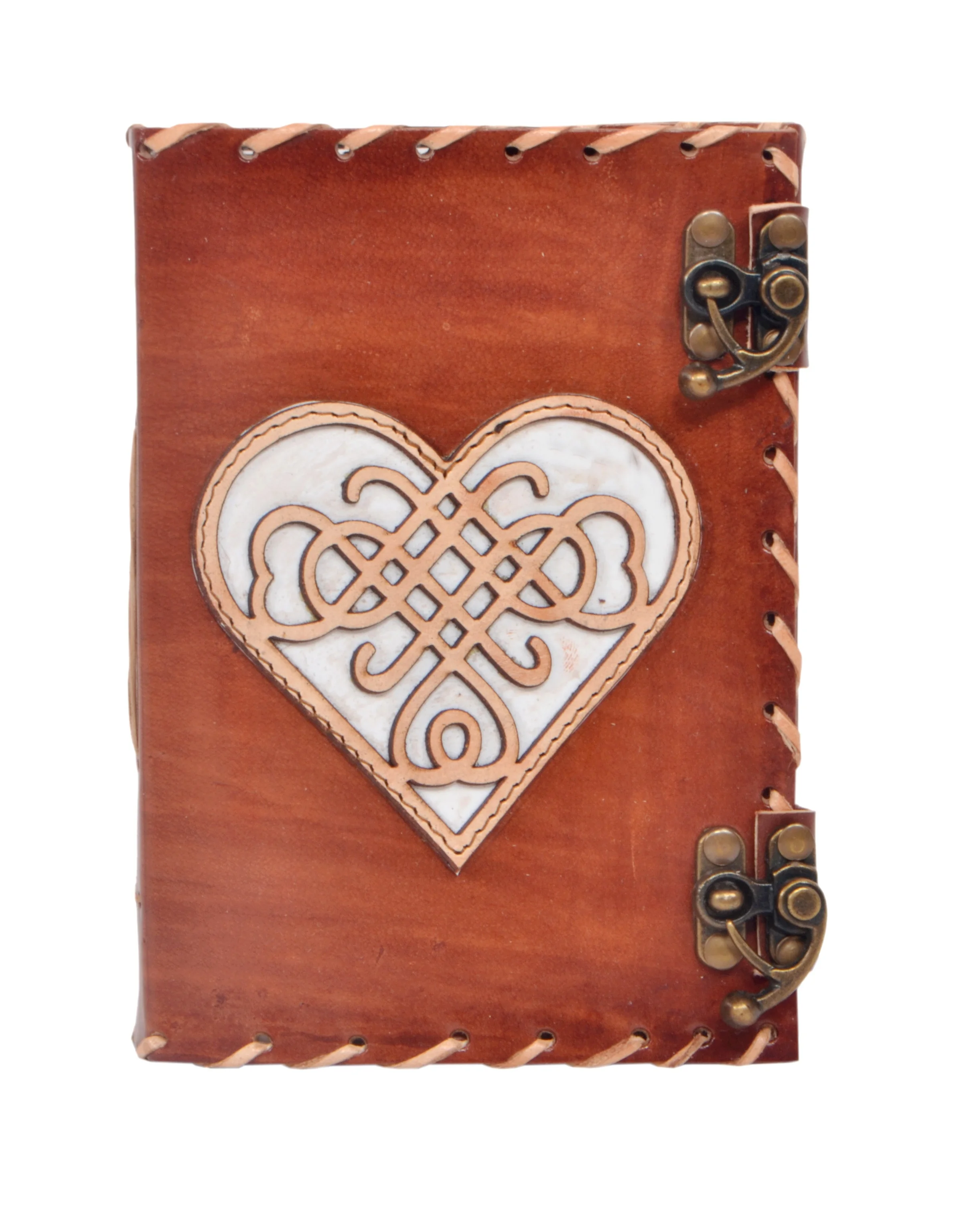 Heart Cut Work Design Custom Handmade Genuine Leather Journal A5 Notebook School Supplies Travelers Diary With Twin Antique Lock