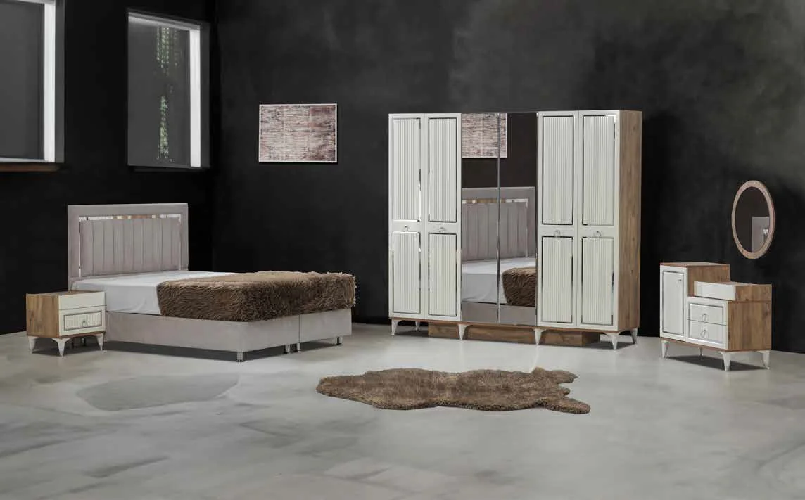 Irmak economic bedroom set 5 pcs modern design 4 doors wardrobe simple model MDF wood factory prices smart furniture